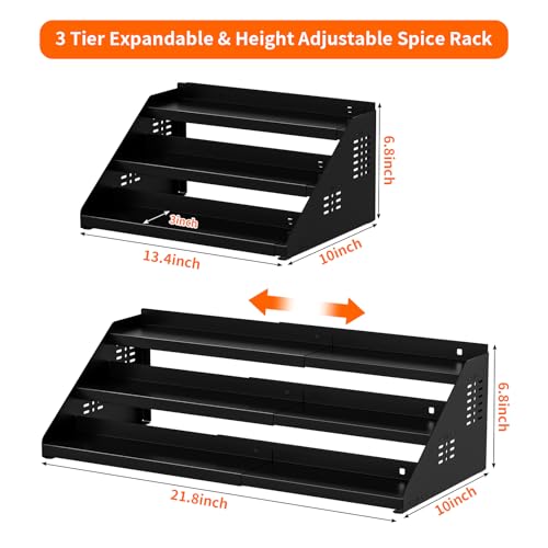 RCHYFEED-3-Tier-Spice-Rack-Organizer-for-CabinetExpands-134-to-218-Inch-Black-Height-Adjustable-Metal-Spice-Rack-Display-Shelf-Ideal-for-Cabinet-Countertop-and-Pantry-Spice-Organization