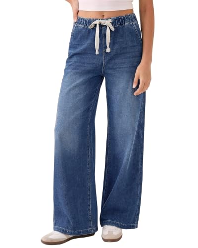 Image of Vetinee Winter Jeans for Women UK Wide Leg Jeans for Women UK Classic Blue