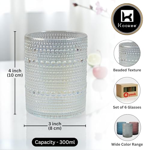 Image of Kookee Jupiter Vintage Hobnail Bubble Glass Old Fashioned Tumblers | Whiskey Glasses Set of 6 | Textured Cocktail Barware for Scotch, Bourbon & Beverages | 300ml (12119)