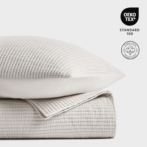 Image of EVERGRACEHOME Cotton Coverlet Set King Size 3 Pieces, Lightweight Soft Ribbed Matelasse Bedspread Quilt Set, Cozy Oversized Quilted Bedding Set with 2 Pillow Shams for All Seasons, Birch