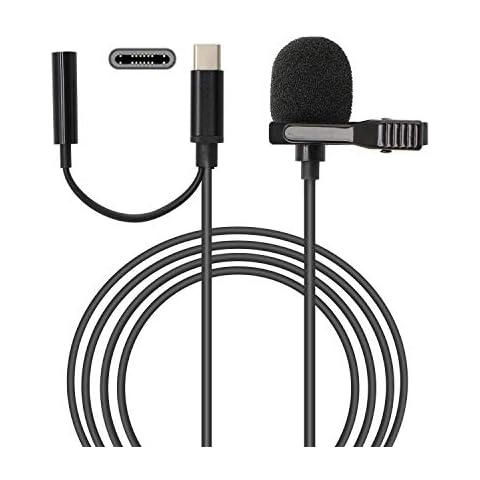 USB C Lavalier Microphone,GELRHONR Mini Omnidirectional Condenser Easy Clip-on Mic with 3.5mm Headphone Jack for Android Type-C Interface Device for YouTube, Interview, Video Recording - 4FT Cover