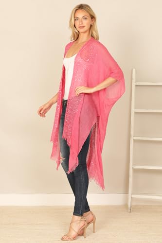 Image of RIAH FASHION Bohemian Sequin Glitter Shawl Wrap Poncho - Kimono Cardigan, Sparkly Metallic Mesh Scarf, Open Knit Crochet