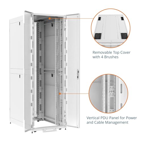 Image of Tecmojo 48U Server Rack Cabinet - PRE-Assembled 32inch Width 48inch Depth IT Network Equipment Cabinet Rack Enclosure with Casters - 3000lbs Weight Capacity, White