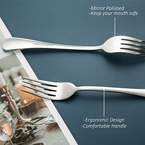 Santuo Stainless Steel Dinner Forks Set - 12Pcs Salad Forks Silverware With Round Handle , Mirror Finish & Dishwasher Safe, Use For Home, Kitchen Or Restaurant - Silver 8 Inches #TOP3