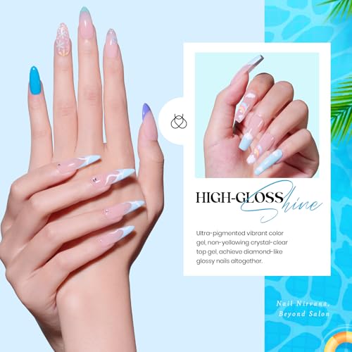 Image of Beetles Summer Gel Nail Polish Set, 20 Colors Pastel Neon Pink Yellow Green Blue White Glitter Gel Nail Polish Kit Base Coat Matte Glossy Top Coat Soak off Uv Gift for Women