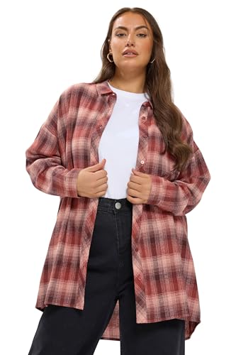 Yours Curve Oversized Check Shirt - Women's - Plus Size Curve Pink