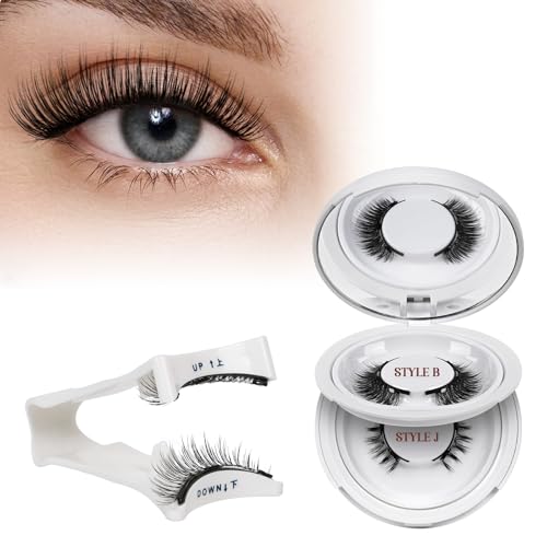 Wiederverwendbares Magnetische-Wimpern natürlicher Look mit Applikator, 2 Paar Magnet-Wimpern Set kein Kleber nötig Wimpern-magnetisch QUEWEL einfach zu tragen und zu entfernen mit Anleitung (B+J-02)