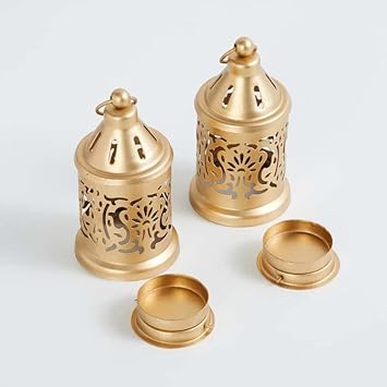 Iron Lantern Hanging Golden (Pack of 2) Size 6x6x12 cm