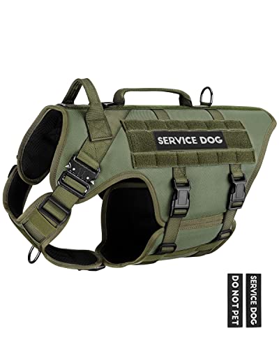 Image of PETNANNY Tactical Dog Harness - No-Pull Service Vest for Large Breeds, with Hook & Loop Patch Panel & MOLLE System | Padded Handle for Walking, Hiking & Training (Green,L)