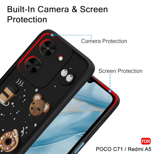 Image of TheGiftKart Back Cover Case for Poco C71 / Redmi A5 | Cute Fun Cartoon 3D Bear Coffee Case | Full Camera Protection | Shockproof Back Cover Case for Poco C71 / Redmi A5 (Silicone, Black)