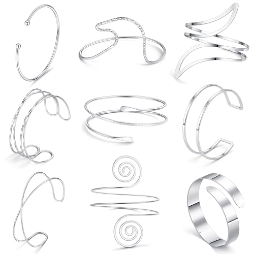 SAMOCO 9Pcs Gold Arm Cuff Jewelry for Women Upper Arm Cuff Bracelets Bangle Armlet Adjustable Armband Cuff Bracelet Set Jewelry