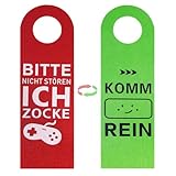 Türschild „Bitte nicht stören“ 2er Pack, mit „Ich ZOCKE“ & „KOMM REIN“, Doppelseitiges Filz-Schild für Türklinke, Gaming-Zimmer, Büro - Lustiges Geschenk für Gamer