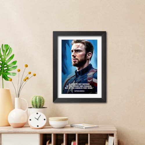 Image of TenorArts Captain America Poster with Quotes Comics Photo Frame Painting With Black Wooden Textures (12inches x 9inches)