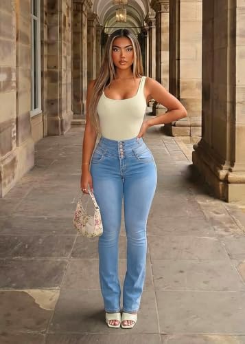 Image of Moda Xpress Women's Butt Lifting High Waisted Bootcut Jeans - Stretchy, Comfortable Flare Jeans in Junior Size Vintage Style