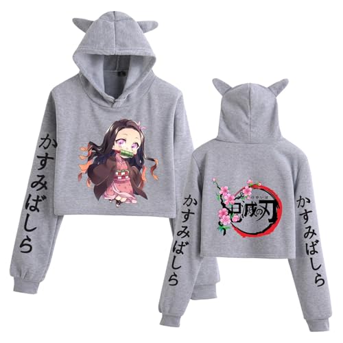 YIPINJIAO Moletom com capuz estampado anime orelha de gato cosplay para meninas adolescentes cinza,