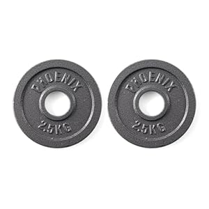 Phoenix Fitness Cast Iron Olympic Weight Plates – 2-Inch Free Weight Plate for Barbell Dumbbell Bars, Weightlifting & Strength Training at Home Gym – Pair or Set of 4: 1.25kg, 2.5kg, 5kg, 10kg, 20kg