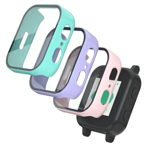 SimpleThings Compatible with Gabb Watch 3e/ 3 Screen Protector, 3Pack HD Clear Tempered Glass Screen Protector & Hard PC Protective Bumper for Boys Girls, Not Compatible with Gizmo (Teal+Purple+SandPink)