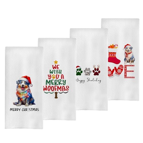 Geqtt Juego de toallas de cocina de pastor australiano, regalos de pastor australiano, toallas de cocina decorativas de gofre, regalos de pastor australiano, paños de cocina de mano (16 x 24 pulgadas,