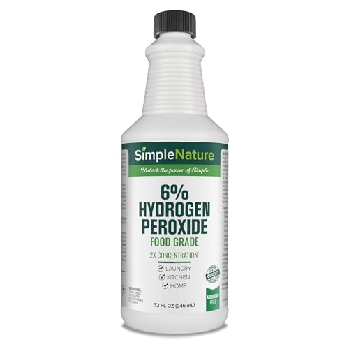 SimpleNature 6% Food Grade Hydrogen Peroxide (32 fl oz) - Natural Multipurpose Cleaner - Made in USA - Ideal for Commercial Residential Kitchen Bath Laundry and More