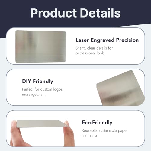 15PCS Metall Visitenkarte, Leere Metall Karten 8,6 x 5,4 cm 0,5 mm dick, Metall Visitenkarten Rohlinge für Lasergravur, Visitenkarten erstellen DIY