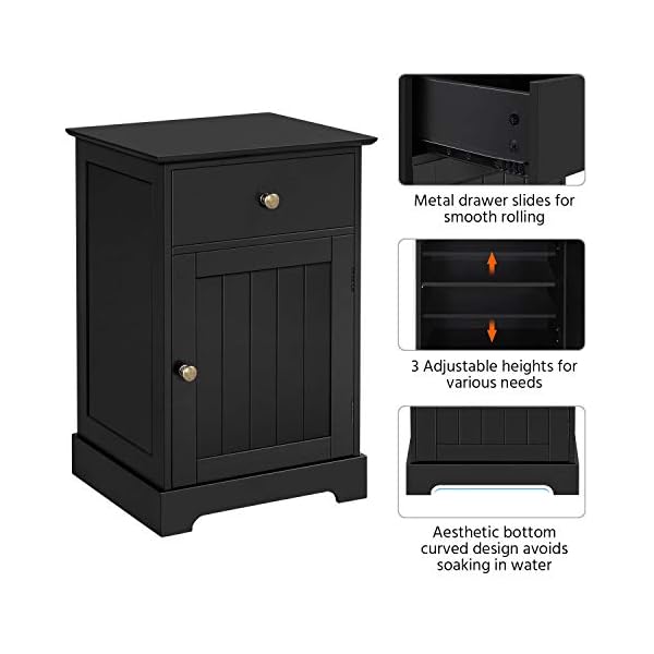 Yaheetech Bedside Table, Bedside Cabinet Nightstand with Drawer and Door, Wooden Storage Unit Side Table End Table for Bedroom/Living Room/Hallway/Bathroom - Image 6