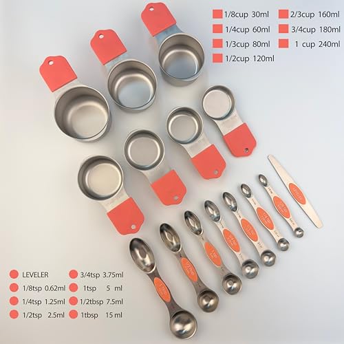 Set de 15 piezas de vasos y cucharas medidoras con mango magnético rosa coral miniatura 2