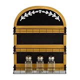 HOME PALETTE Wall Mount Spice Rack with Blackboard 3 Tier Wooden Spice Shelf Organizer for Kitchen or Pantry Space Saving Wall-mounted Spice Holder for 18 Jars, Black