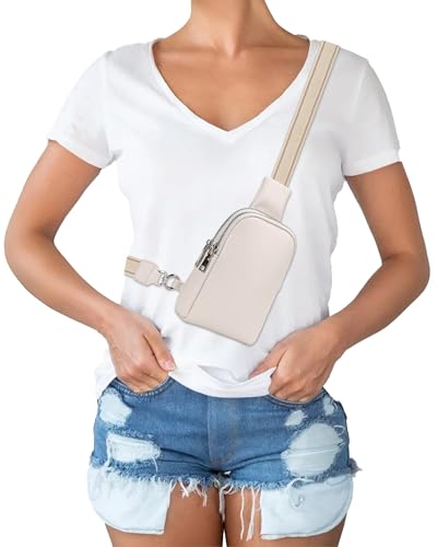 Peicees Mini Leather Crossbody Bags for Women Fanny Packs Travel Sling Bag Cross Body Bag Womens Shoulder Phone Purse, Off-white