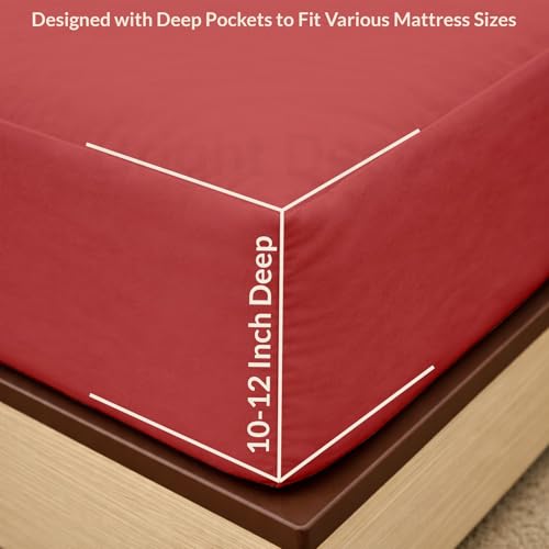Image of 100% Waterproof Mattress Protector King Size Bed 72x84 Inch, Non Woven Fabric Fitted Mattress Cover with Elastic, Waterproof Bed Protector, Hypoallergenic, 10 Inch Deep Pocket - Maroon