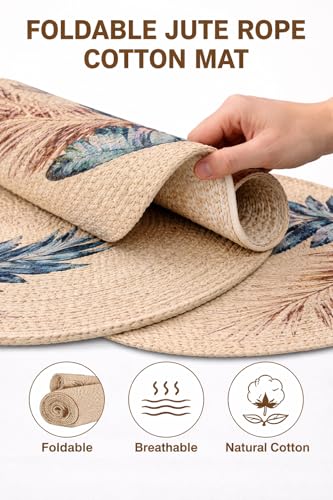 Image of Jute Cotton Round Table Mats Set of 6 - Dining Table mat 6 Pieces Waterproof, Elegant and Durable for Dining Table (Beige Ultimate)