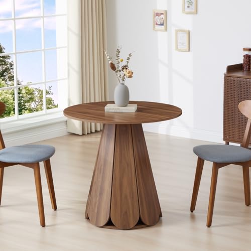 Image of 31.5 inch Round Dining Table for 2-4 People, Modern Small Kitchen & Dining Room Table with Pedestal Base, Space Saving Farmhouse Wood Table for Apartment & Small Spaces, Walnut