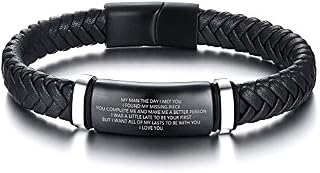 PJ JEWELLERY to My Husband Bracelet Message Engraved Leather Wristband for Men Valentine Anniversary Birthday from Wife to Husband