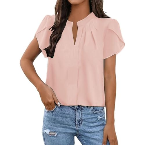 NZYIHAO Camicetta da donna, elegante, con scollo a V, pieghevole, maglietta estiva, a maniche corte, leggera, per il fitness, a tinta unita, comoda maglietta a tunica da donna, #02 beige, s NZYIHAO Camicetta da donna, elegante, con scollo a V, pieghevole, maglietta estiva, a maniche corte, leggera, per il fitness, a tinta unita, comoda maglietta a tunica da donna, #02 beige, s