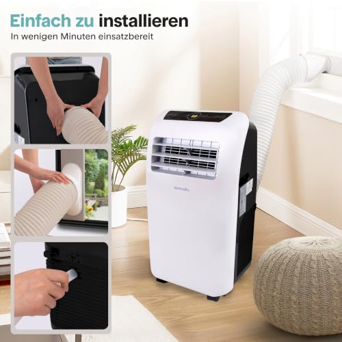 SereneLife Klimaanlage mobil 4-in-1: Luftkühler, Ventilator, Luftentfeuchter + Heizung Tragbares Klimagerät mit Abluftschlauch, Fernbedienung & Kit für Räume bis 42 m² Fenster-Montage 9,000-5
