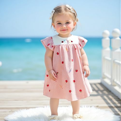 Kid Baby Girl Back to School Outfit Plaid Pencil Embroidery Fly Sleeve Smocked Dress Toddler First Day of School Dress4