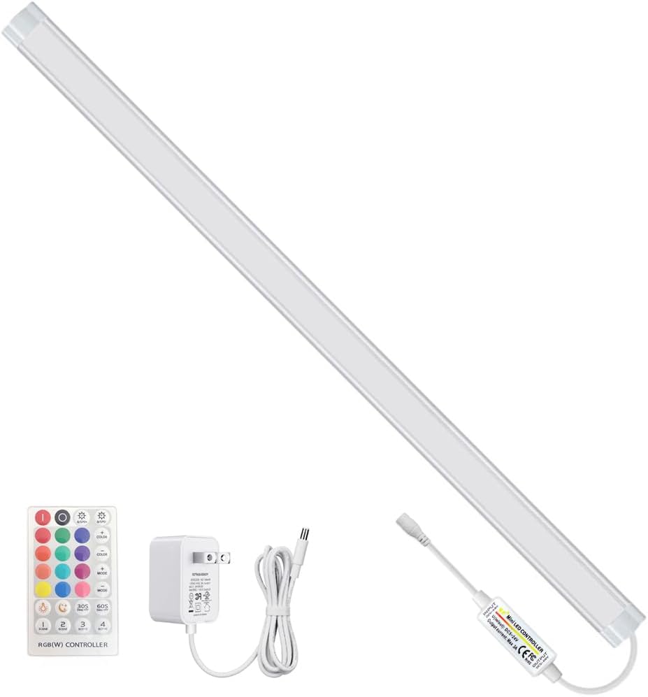 Under Cabinet Lights with Remote, 20 Color Changeable Closet Lights, Dimmable LED Light Bar, RGB Lighting for Desk, Counter, Workbench, Kitchen, Shelf (24 Inch)