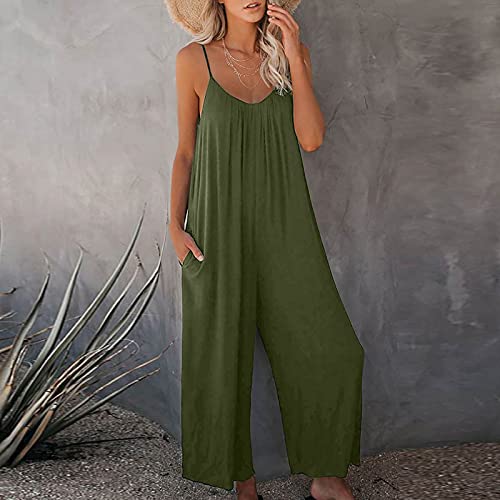 Zdrzk Women Jumpsuits Wide Leg Jumpsuits Stretchy Casual Loose Summer Sleeveless Sexy V Neck Solid Jumpsuit Romper Long Stretchy Jumpsuit #TOP1