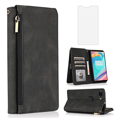 Asuwish Compatibile con OnePlus 5T Custodia a portafoglio in vetro