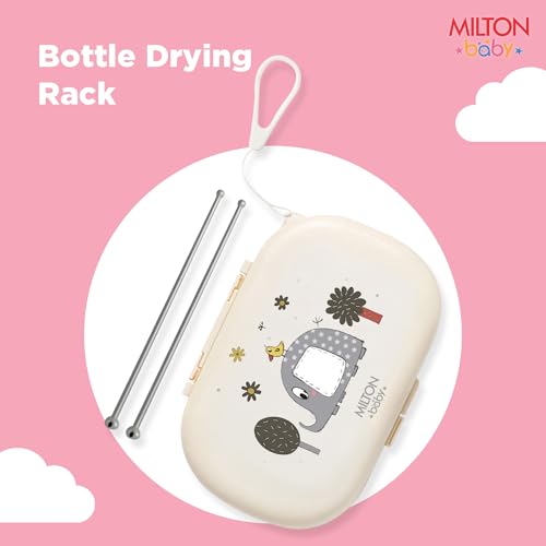 Image of Milton Baby 5-in-1 Travel Bottle Cleaner Kit I Bottle, Nipple & Straw Cleaner I BPA Free - Food Grade Silicone Brush,Compact Soap Dispenser,Drying Rack,Home And Travel Essential, Elephant Print, Cream