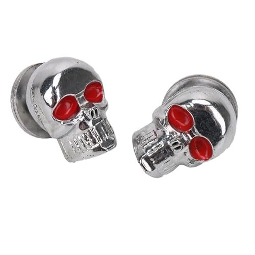 HTTMT 2PCS Skull Chrome Motorcycle License Plate Frame Bolts Screws Fastener Red Eye