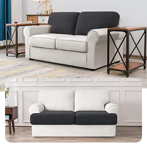 Chun Yi 2 Piece Stretch Couch T Cushion Covers Or Sofa Backrest Cushion Slipcovers Suitable For Armchair Loveseat Sofa, Couch Back Cushion Covers Check Spandex Jacquard Fabric (T 2Pc, Gray) #TOP1