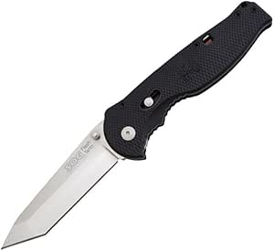 SOG Flash II Assisted Folding Knife FSAT8-CP - Satin Polished 3.5"" Tanto Straight Edge Blade, GRN Handle