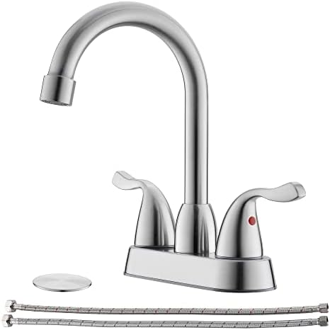 FROPO 2 Handle Brushed Nickel Bathroom Sink Faucet - 4 Inch Centerset Faucet Bathroom 2 or 3 Hole Lavatory Faucet Bathroom Vanity Sink Faucets with Pop-up Drain and Supply Lines