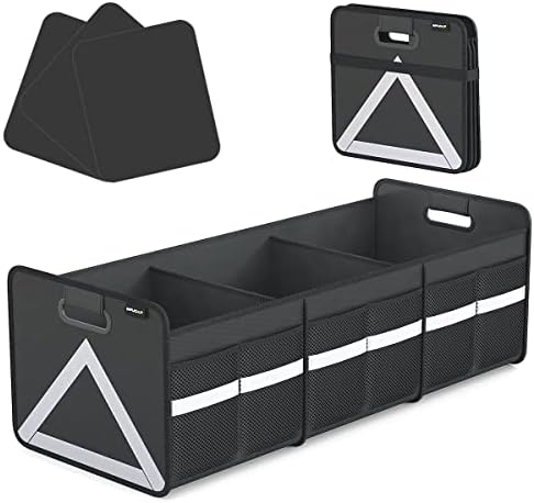 INFUOAP Foldable Trunk Organizer with Multi Pockets, Heavy Duty Collapsible Trunk Storage Organizer with Reflective Stripe for Car, SUV, Minivan