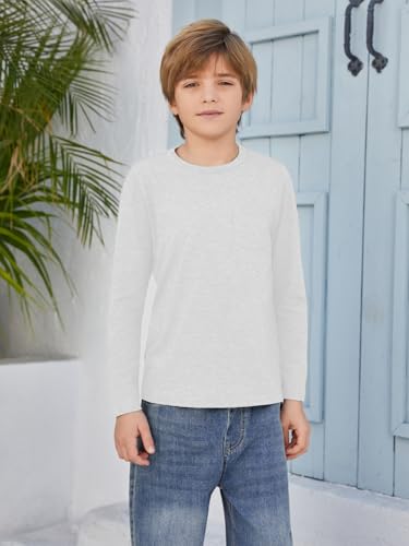 Image of Boys Long Sleeve Shirt Crewneck Solid Color Casual Top with Chest Pocket for Kids 5-14 Years