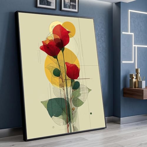 Lienzo abstracto de rosas para salones modernos, pintura floral minimalista bohemia