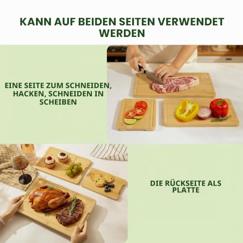BAMBANG 3 Pcs Schneidebrett Set Holz,Schneidebretter Bambus,Holzbrett Küche Holzschneidebrett Bamboo Groß für Fleisch Gemüse – Ansicht 3