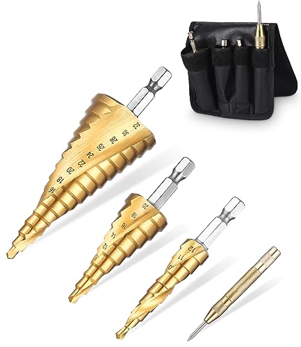 jutyum Broca Escalonada, 3 Pcs Broca Cónica HSS Titanio 4-12/4-20/4-32mm, Broca Escalonada Para Metal, Vástago Hexagonal, Punzón Central Automático, para Metal, Madera, Plástico, Bricolaje