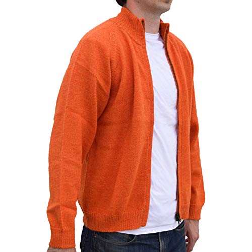 Men's Handmade 100% Alpaca Wool Full Zip Cardigan Sweater (Tangerine, Medium)4