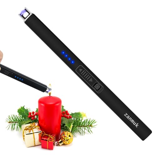 Zanmuk Electrique Allume Bougie USB Rechargeable Briquet Long Allume Bougie Electrique avec Indicateur LED Double Interrupteur De Sécurité (Noir)